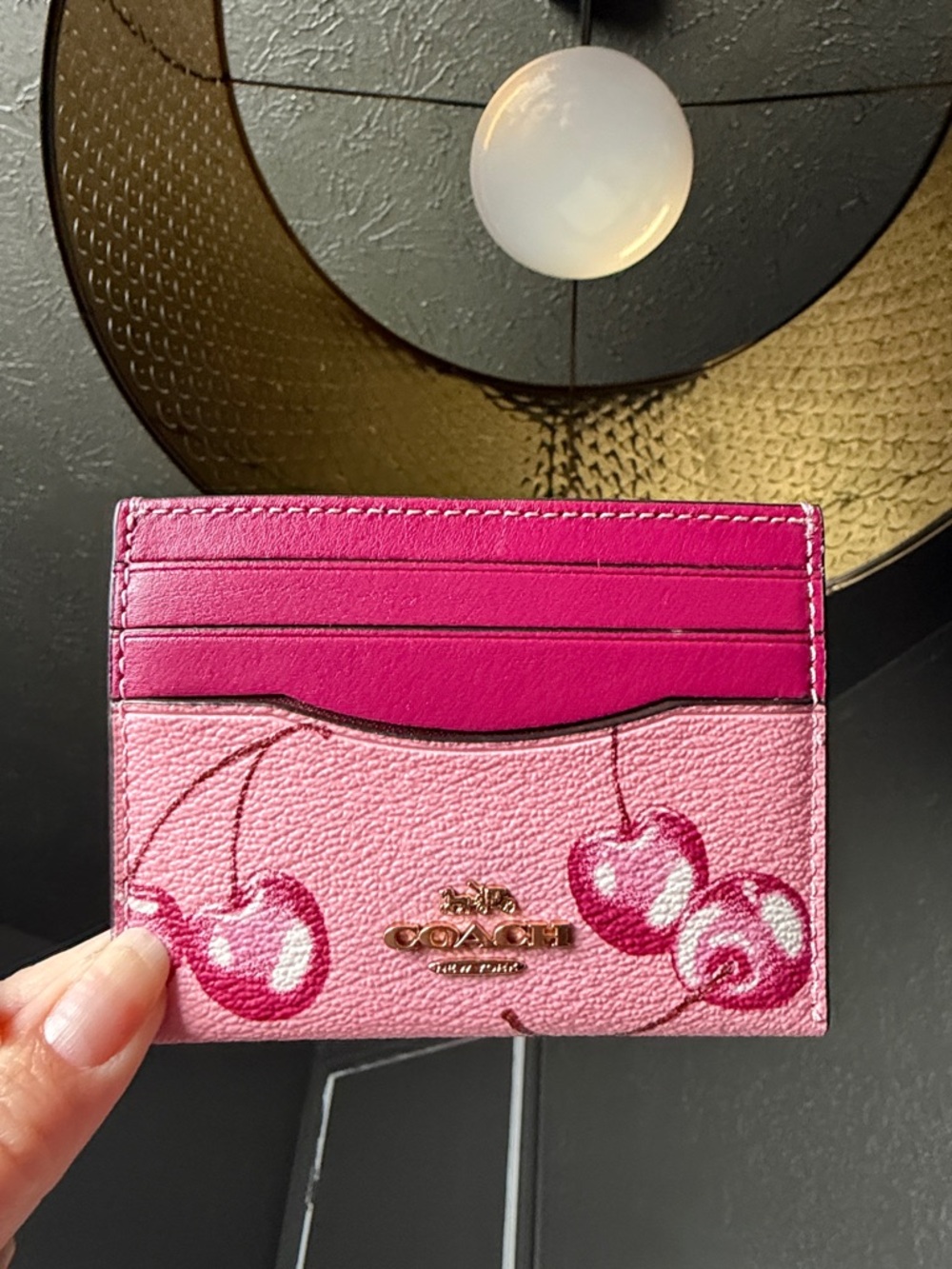 Coach Pink Cherry Print Leather Card Case